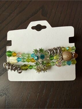 Green Crystal Multi-Strand Bracelet with Rhinestone Accent
